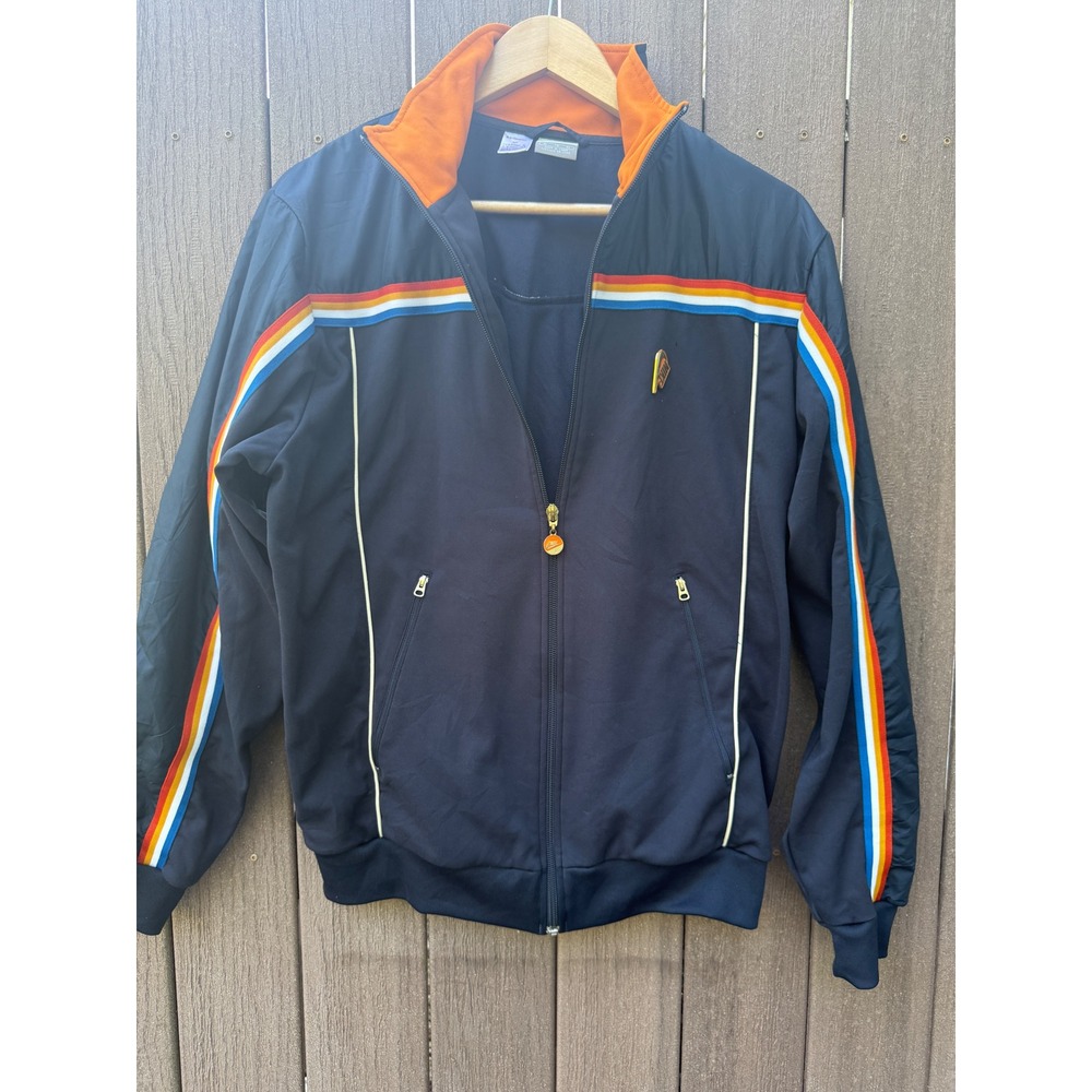 Vintage Nike Track Jacket‎ Navy Blue Rainbow Stripe Full Zip Mens XL Retro Sport